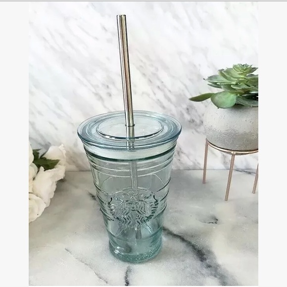 Starbucks Glass Tumbler Cold Coffee Metal Straw